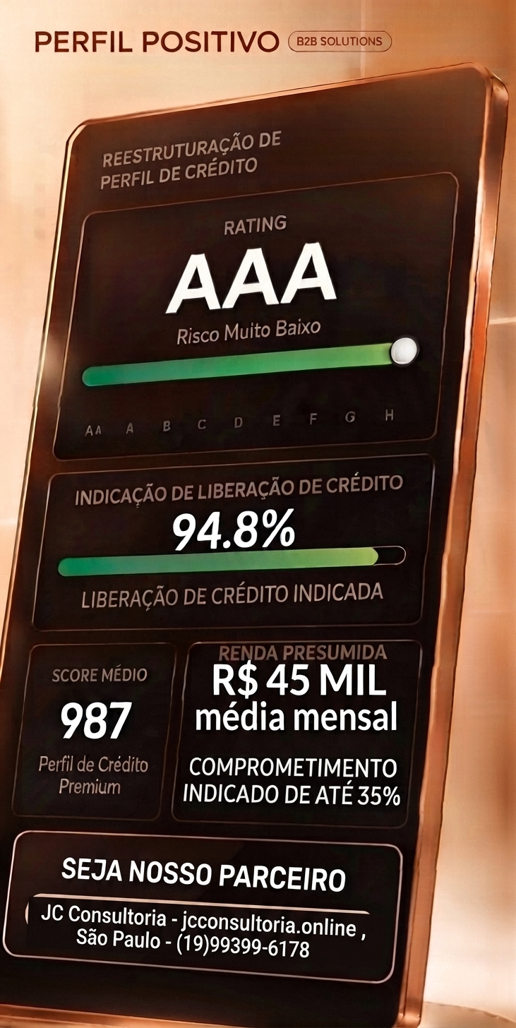 Painel de perfil positivo com avaliação AAA, indicação de liberação de crédito e score médio